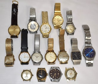 16 VINTAGE MEN'S WRISTWATCHES INCL. SEIKO/BUCHERER, ETC