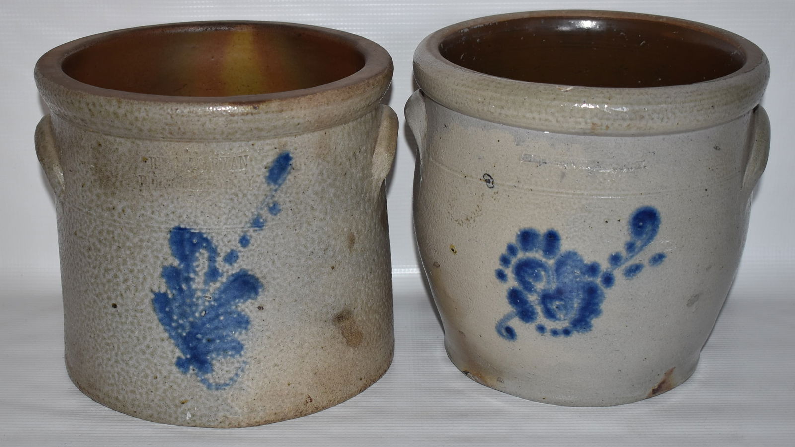 2 BRADY & RYAN 1 GAL. STONEWARE CROCKS W/COBALT DECO (1 of 16)