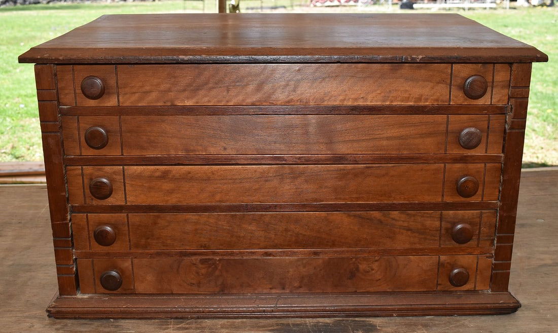 VICTORIAN WALNUT 5 DRAWER SPOOL CABINET, 19TH C. (1 of 8)