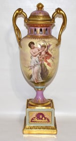 FRENCH PORCELAIN VASE WITH H/P CUPID, 19TH C., H. 14"