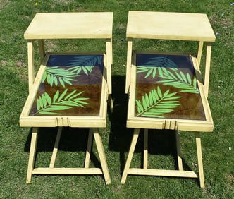 PAIR MID CENTURY MODERN FERN LEAF END TABLES, C. 1950