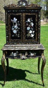 VICTORIAN INLAID PAPER MACHE DESK W/BOOKCASE TOP
