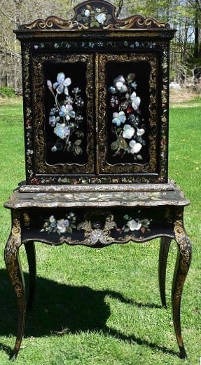 VICTORIAN INLAID PAPER MACHE DESK W/BOOKCASE TOP (1 of 12)