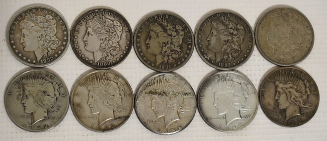 LOT (10) ESTATE MORGAN/PEACE SILVER DOLLARS