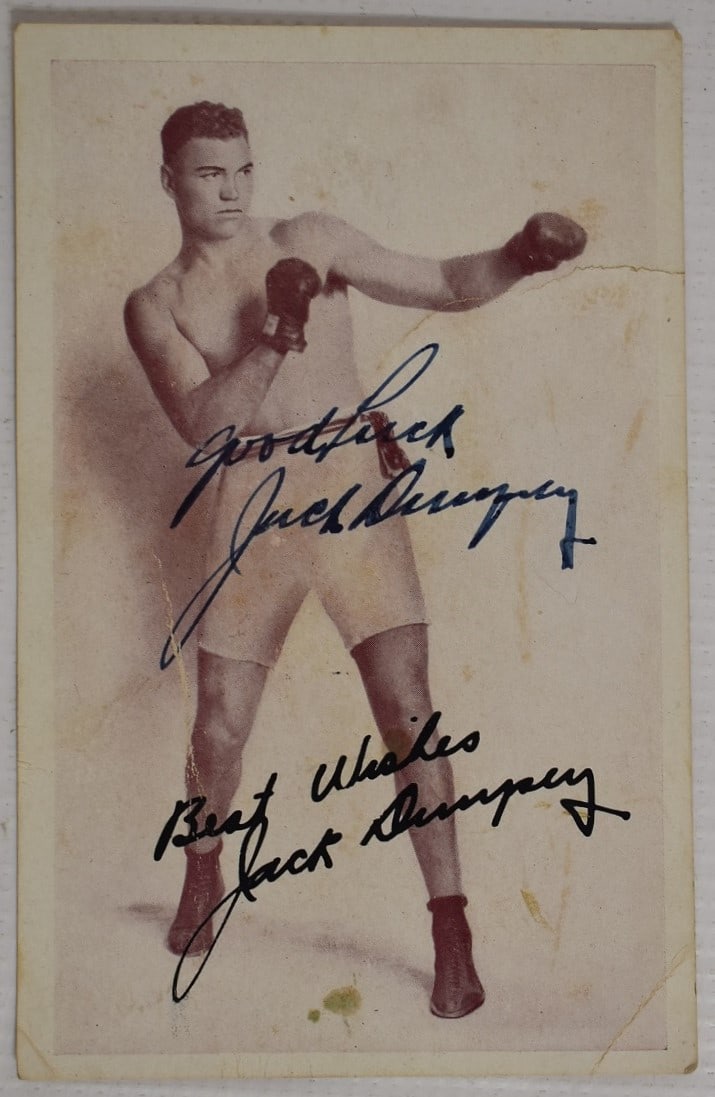 JACK DEMPSEY AUTOGRAPHED POSTCARD, C. 1940/50 (1 of 4)