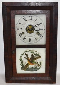 SETH THOMAS MINIATURE MAHOGANY SHELF CLOCK, 19TH C.