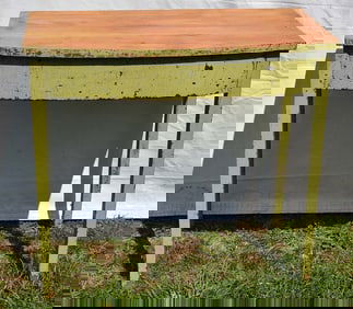 HEPPLEWHITE PAINTED WHITE PINE DEMI-LUNE TABLE, C. 1830