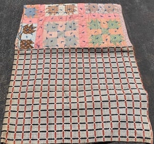 (2) INCL. EARLY COUNTRY THREE COLOR COVERLET C. 1840/50