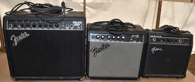 3 GUITAR AMPS INCL. (2) FENDER, (1) ESTABAN, C. 1990'S