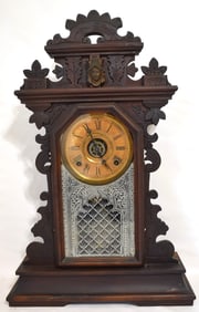 ANSONIA JENNY LIND WALNUT SHELF CLOCK, 19TH C., H. 24"