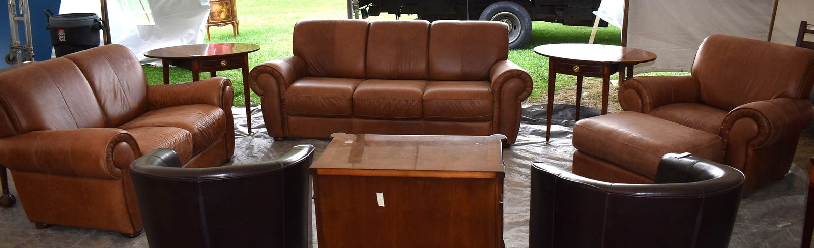 SET 3 MODERN LEATHER SOFA/LOVESEAT/CLUB CHAIR & OTTOMAN (1 of 12)