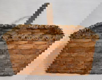 COUNTRY OAK SPLINT BASKET, EARLY 20TH C., H. 14" W. 15"