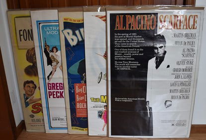 (5) MOVIE THEATER POSTERS INCL. SCARFACE, C. 1950/80
