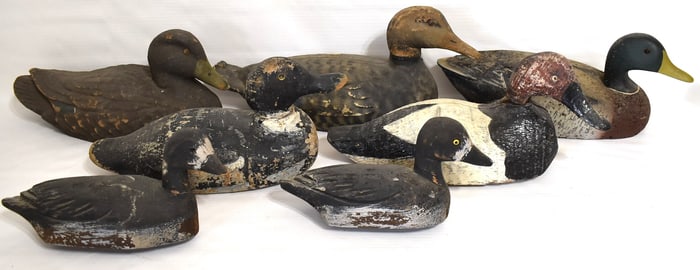 LOT (7) ASSORTED WORKINGS DUCK DECOYS, 19/20TH C.