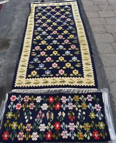 (2) FLORAL KILIM RUGS, LARGEST 41" X 84"