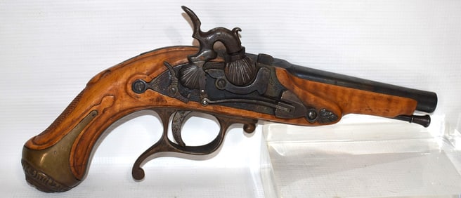DUTCH STYLE PERCUSSION PISTOL, 20TH C., L. 15"