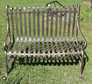 VICTORIAN STRAP IRON GARDEN BENCH, 19TH C.