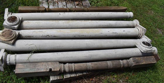 LOT (7) PAINTED PINE PORCH COLUMNS, 20TH C., H. 84"