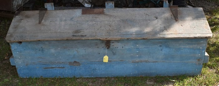 LARGE PAINTED PINE (BLUE) GRAIN BIN FROM MORRIS CANAL