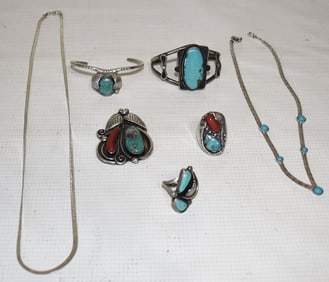ASST SW AM. INDIAN STERLING/TURQUOISE/CORAL JEWELRY
