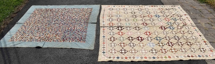 (2) EARLY HAND STITCHED QUILTS, 72" X 73", 83" X 83"