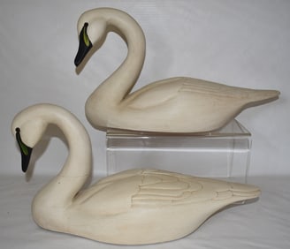 PAIR WHISTLING SWAN DECOYS SIGNED JOE WEAVER SPECIAL ED