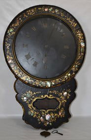 FRENCH ABALONE INLAID WALL CLOCK, 19TH C., H. 28"