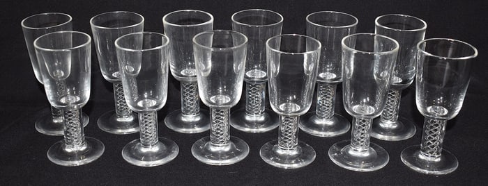 SET (12) STEUBEN AIR TWIST CORDIALS, C. 1950, H. 4"