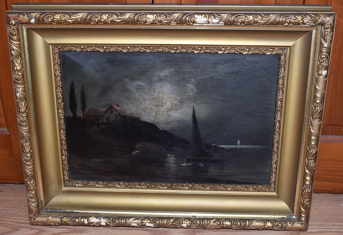 O/C SAILBOAT W/MOON RISE SIGNED PAUL BARNES (1971-) (1 of 5)