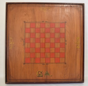 FOLK ART CARVED/PAINTED GAME BOARD SIGNED G. MILLER