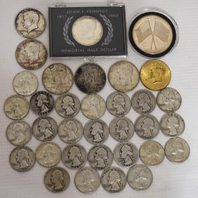 LOT ESTATE SILVER COIN INCL. WASHINGTON/KENNEDY QTRS.+