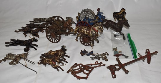 CAST IRON TOYS/HORSE & WAGONS, 19TH C.