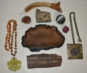 ASST MINERALS INCL. METEORITE/ONYX SLABS/GREEN JADE