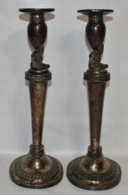 PAIR NURNBERG GERMAN 875 SILVER SWAN CANDLESTICKS