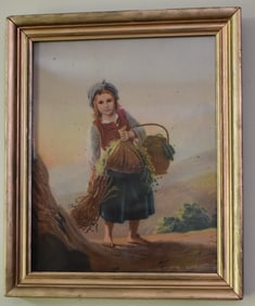 O/C/PRINT GLEANER, 19TH C., SIGNED ILLEGIBLE, 12" X 10"
