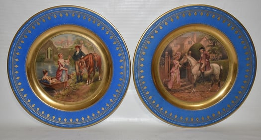 2 ROYAL VIENNA H/P PORCELAIN SHOW PLATES SIGNED, TITLED