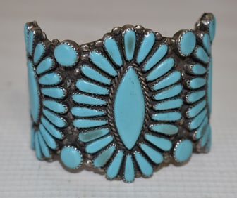 NAVAJO STERLING/TURQUOISE CUFF BRACELET, C, 1950