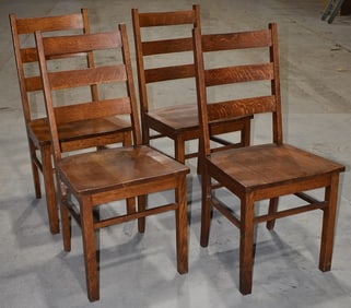 SET (4) MISSION OAK LADDER BACK SIDE CHAIRS, C. 1920