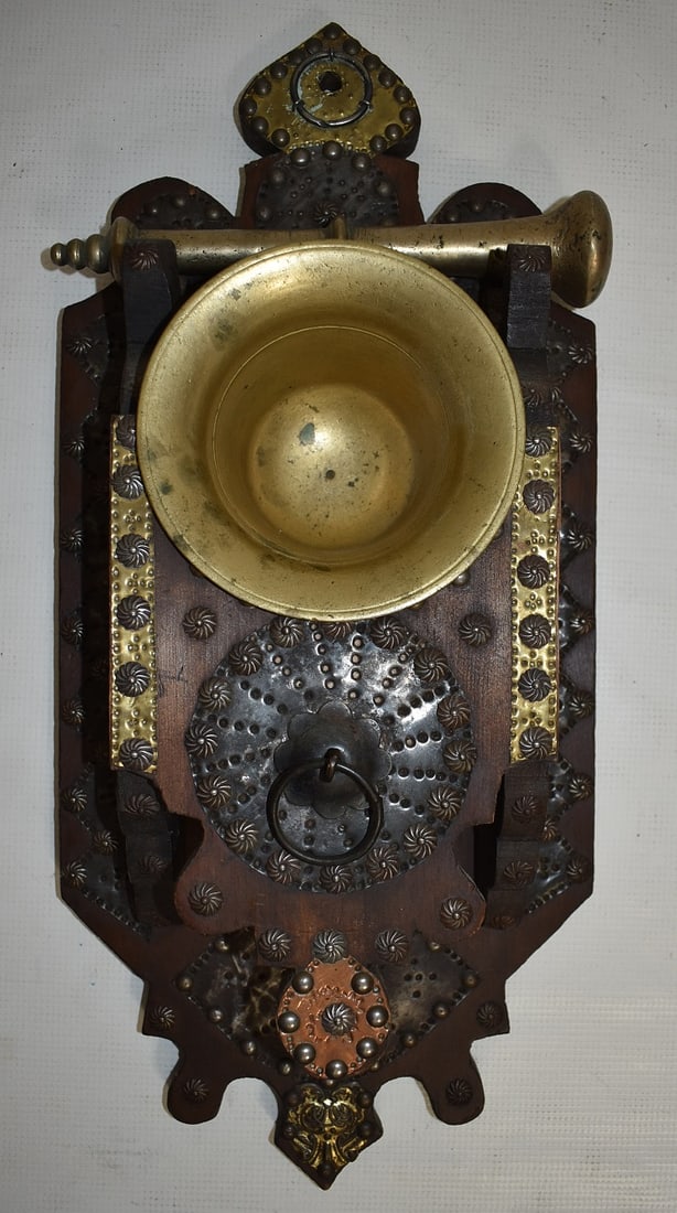 DUTCH MORTAR/PESTLE W/WALL TACK DECORATED MOUNT, 19TH C (1 of 7)