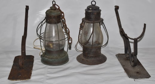 LOT (2) EARLY RAILROAD LANTERNS (ELECTRIFIED) 19/20TH C