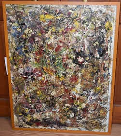 O/C ABSTRACT POLLACK STYLE SIGNED ILLEGIBLE, DATED 1946