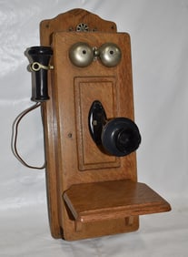 EARLY OAK WALL TELEPHONE, C. 1910, H. 22" W. 10"
