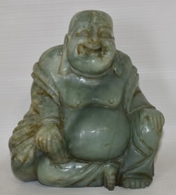 CHINESE CARVED JADEITE BUDDHA, 19TH C., H. 6"