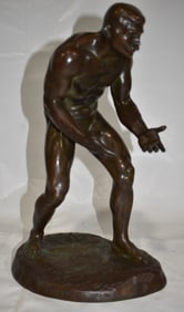 BRONZE FIGURE "LUTTE GARDE" SIGNED PAUL RICHER, H. 15"