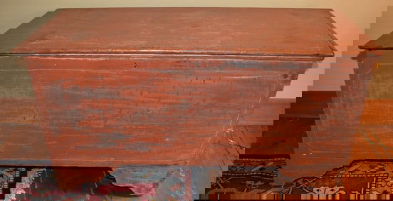 COUNTRY PAINTED PINE BLANKET CHEST, 19TH C.