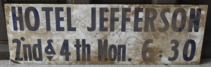 PORCELAIN SIGN HOTEL JEFFERSON, C. 1920, H. 8" L. 24"