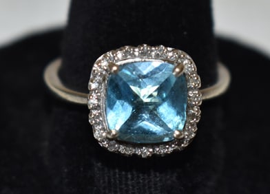 ART DECO 14KT WHITE GOLD/AQUAMARINE RING, C. 1950