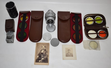 LOT ASSORTED CAMERA LENSES/FILTERS INCL. LEICA, C. 1950