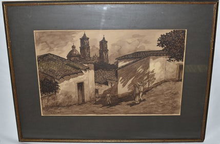 W/C TAXCO MEXICAN STREET SCENE SIGNED JESUS, C. 1900
