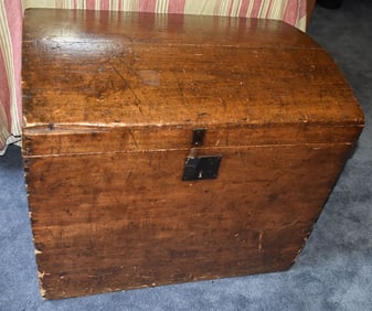 COUNTRY PINE DOME TOP TRUNK, 19TH C.
